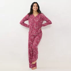 Women's LC Lauren Conrad Long Sleeve Henley Pajama Top & Pajama Pants Sleep Set