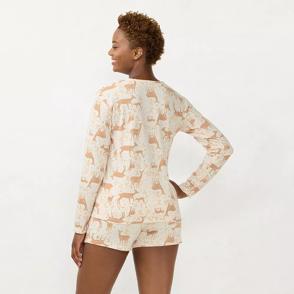 Women's LC Lauren Conrad Long Sleeve Henley Pajama Top & Pajama Shorts Sleep Set - Image 4