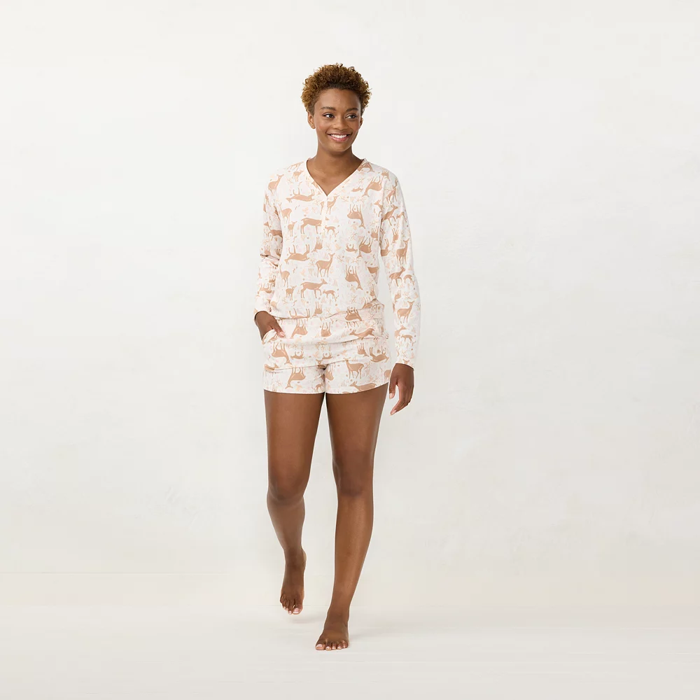 Women's LC Lauren Conrad Long Sleeve Henley Pajama Top & Pajama Shorts Sleep Set - Image 5