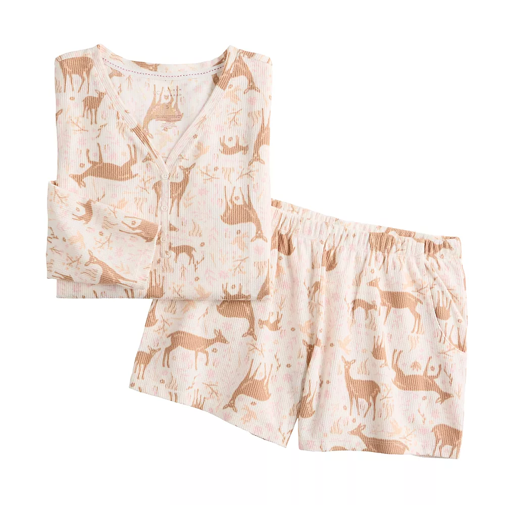 Women's LC Lauren Conrad Long Sleeve Henley Pajama Top & Pajama Shorts Sleep Set - Image 6