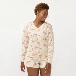 Women's LC Lauren Conrad Long Sleeve Henley Pajama Top & Pajama Shorts Sleep Set