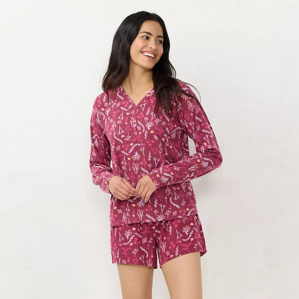 Women's LC Lauren Conrad Long Sleeve Henley Pajama Top & Pajama Shorts Sleep Set - Image 2